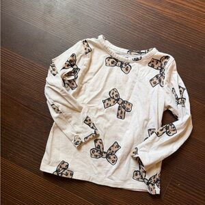 H&M Cream Long-Sleeve Tee with Leopard Bow Print
